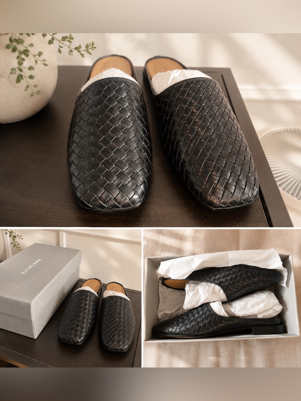 NEW Everlane Woven Braided Leather Mules Loafers in Black | Women’s 9.5